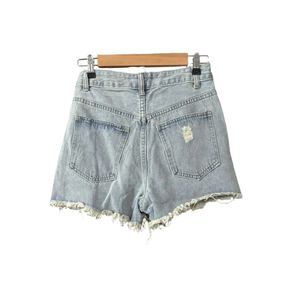 Signature 8 Blue Denim Jean Cut-Off Frayed Distressed Shorts Small 26 Waist NWT